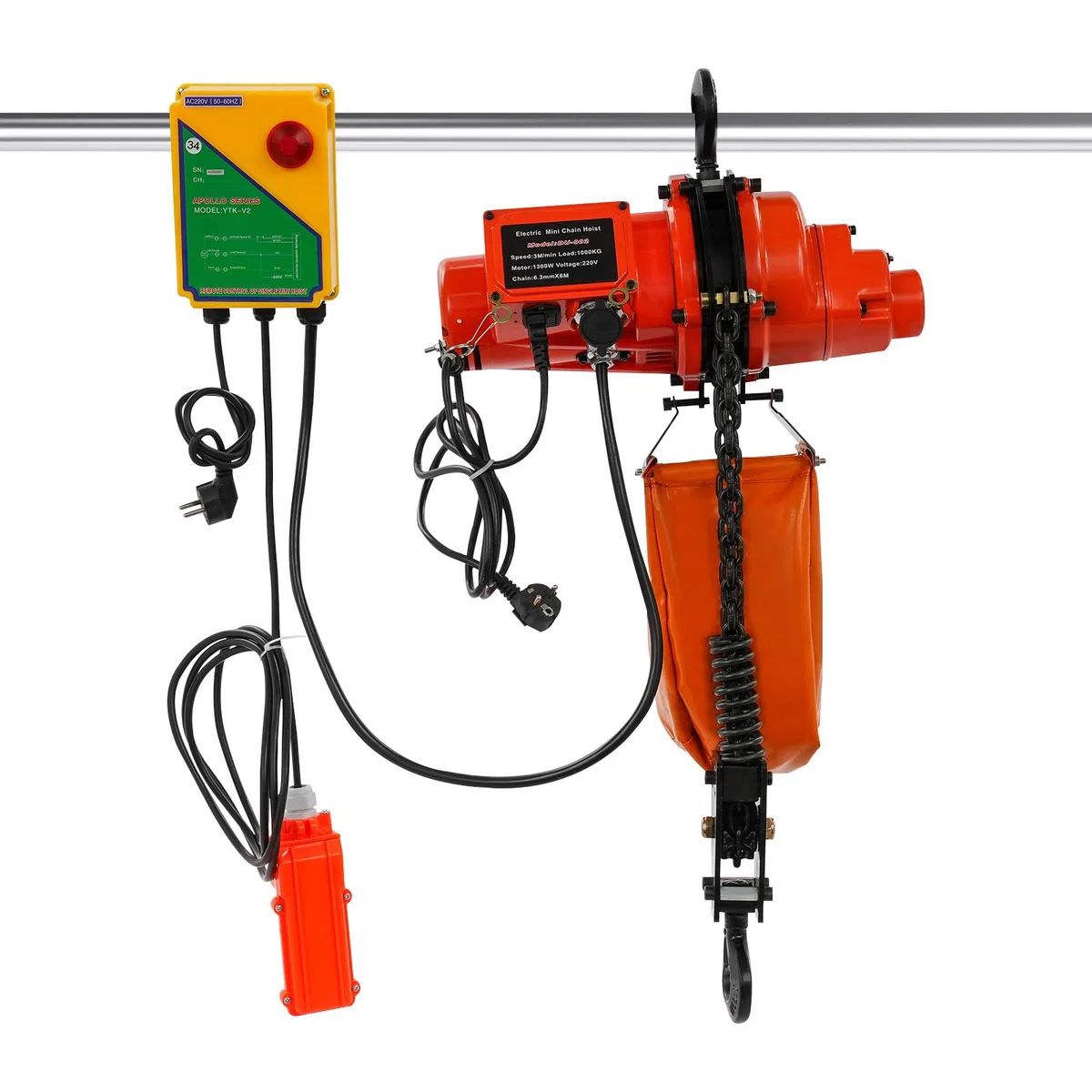 Treuil électrique à chaîne, 1 000 kg, avec télécommande, 1 300 W, hauteur de levage de 6 m, 100 m sans fil et télécommande filaire de 4,5 m, treuil électrique pour usine, entrepôt, atelier (rouge +