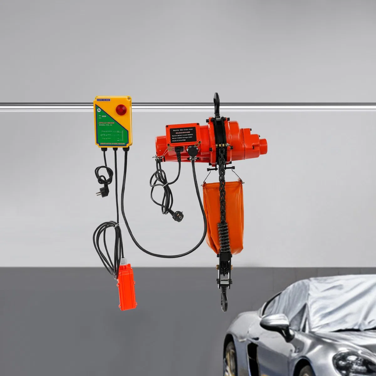 Treuil électrique à chaîne, 1 000 kg, avec télécommande, 1 300 W, hauteur de levage de 6 m, 100 m sans fil et télécommande filaire de 4,5 m, treuil électrique pour usine, entrepôt, atelier (rouge +
