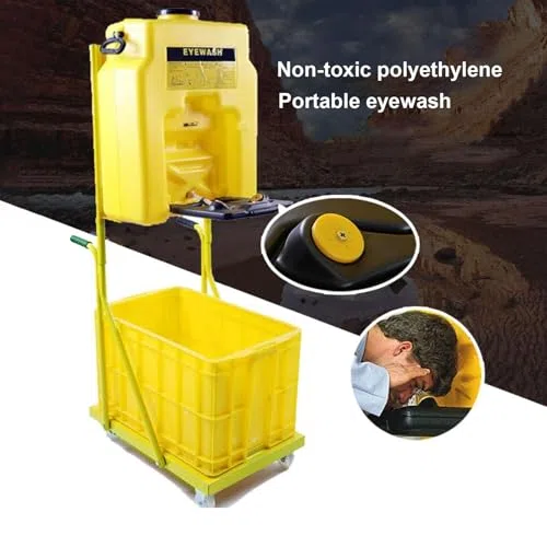 Station de lavage des yeux portable - Équipement de sécurité d'urgence avec double pulvérisation et chariot à roulettes, 53 L pour laboratoires, usines chimiques, ateliers