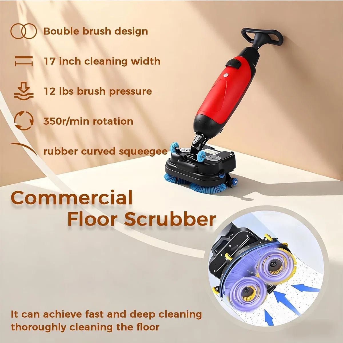 Autolaveuse-Sécheuse de Sol Professionnelle sans Fil, Nettoyeur de Sols Commercial avec 2 Brosses Motorisées 45cm, Double Réservoir Séparé, Idéal pour Carrelage et Béton, 1200 m²/h