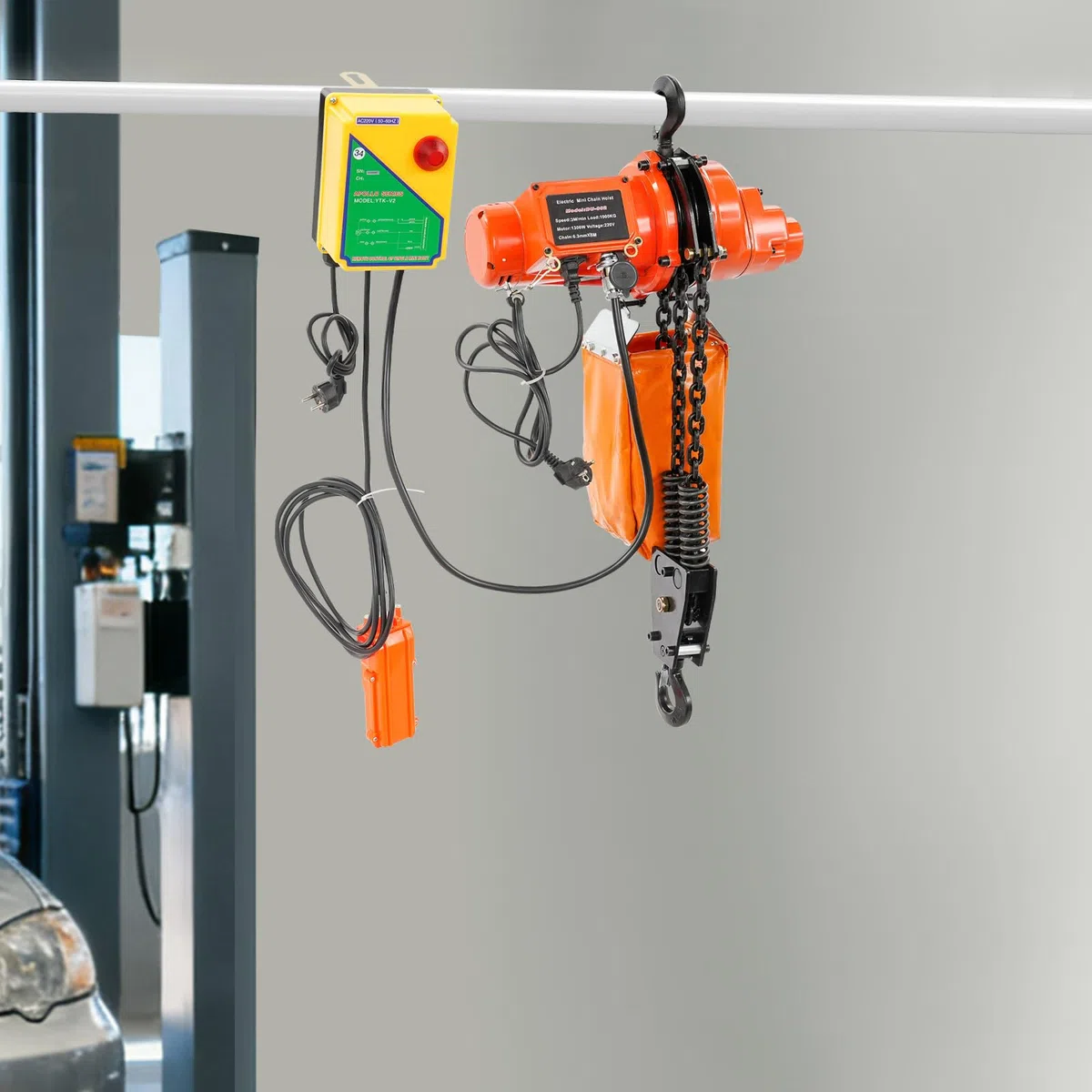 Treuil électrique à chaîne, 1 000 kg, avec télécommande, 1 300 W, hauteur de levage de 6 m, 100 m sans fil et télécommande filaire de 4,5 m, treuil électrique pour usine, entrepôt, atelier (rouge +