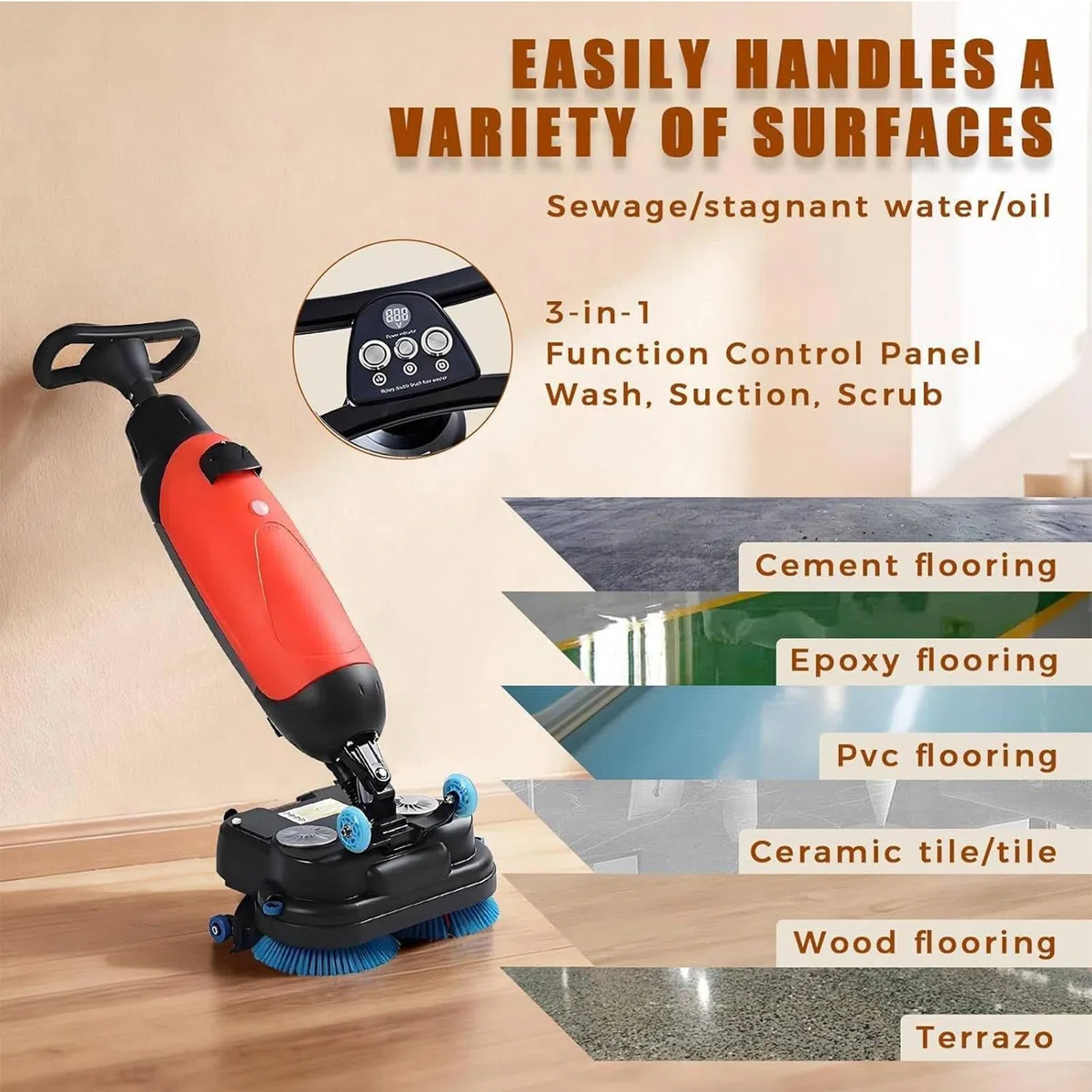 Autolaveuse-Sécheuse de Sol Professionnelle sans Fil, Nettoyeur de Sols Commercial avec 2 Brosses Motorisées 45cm, Double Réservoir Séparé, Idéal pour Carrelage et Béton, 1200 m²/h