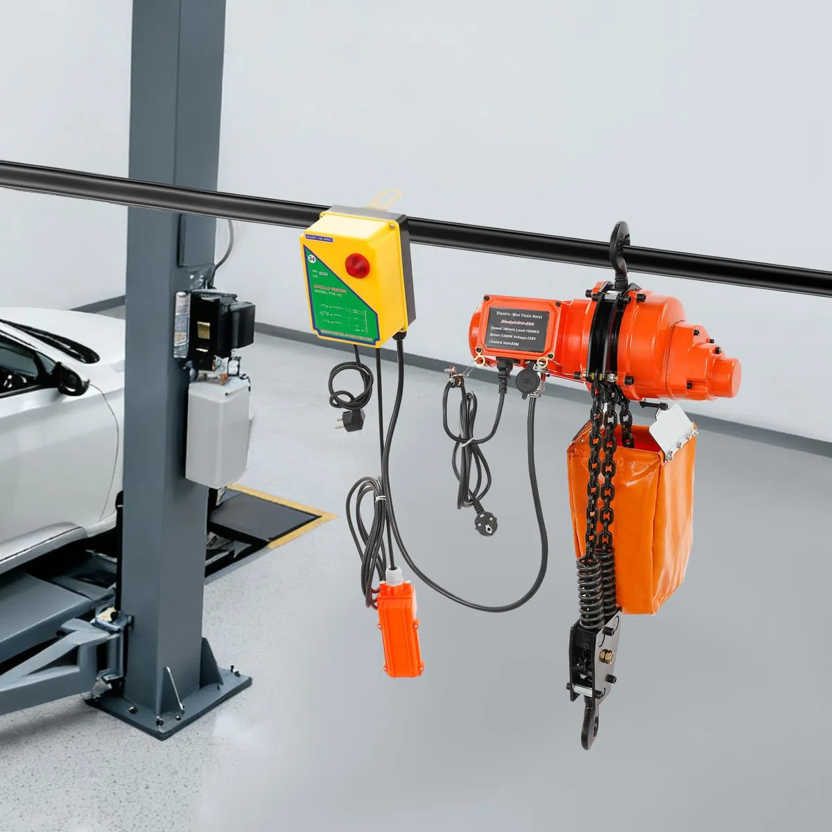 Treuil électrique à chaîne, 1 000 kg, avec télécommande, 1 300 W, hauteur de levage de 6 m, 100 m sans fil et télécommande filaire de 4,5 m, treuil électrique pour usine, entrepôt, atelier (rouge +