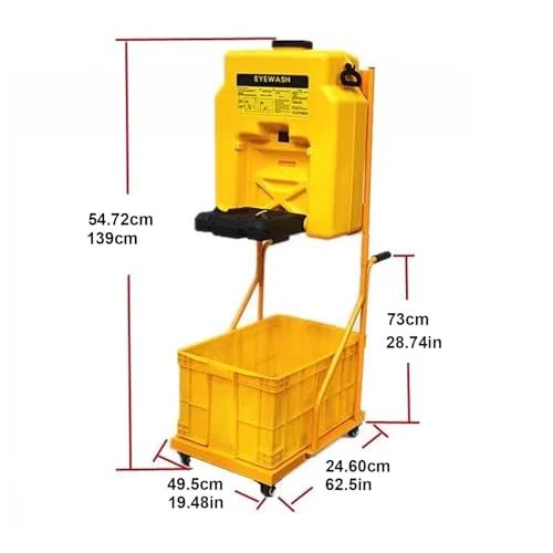 Station de lavage des yeux portable - Équipement de sécurité d'urgence avec double pulvérisation et chariot à roulettes, 53 L pour laboratoires, usines chimiques, ateliers