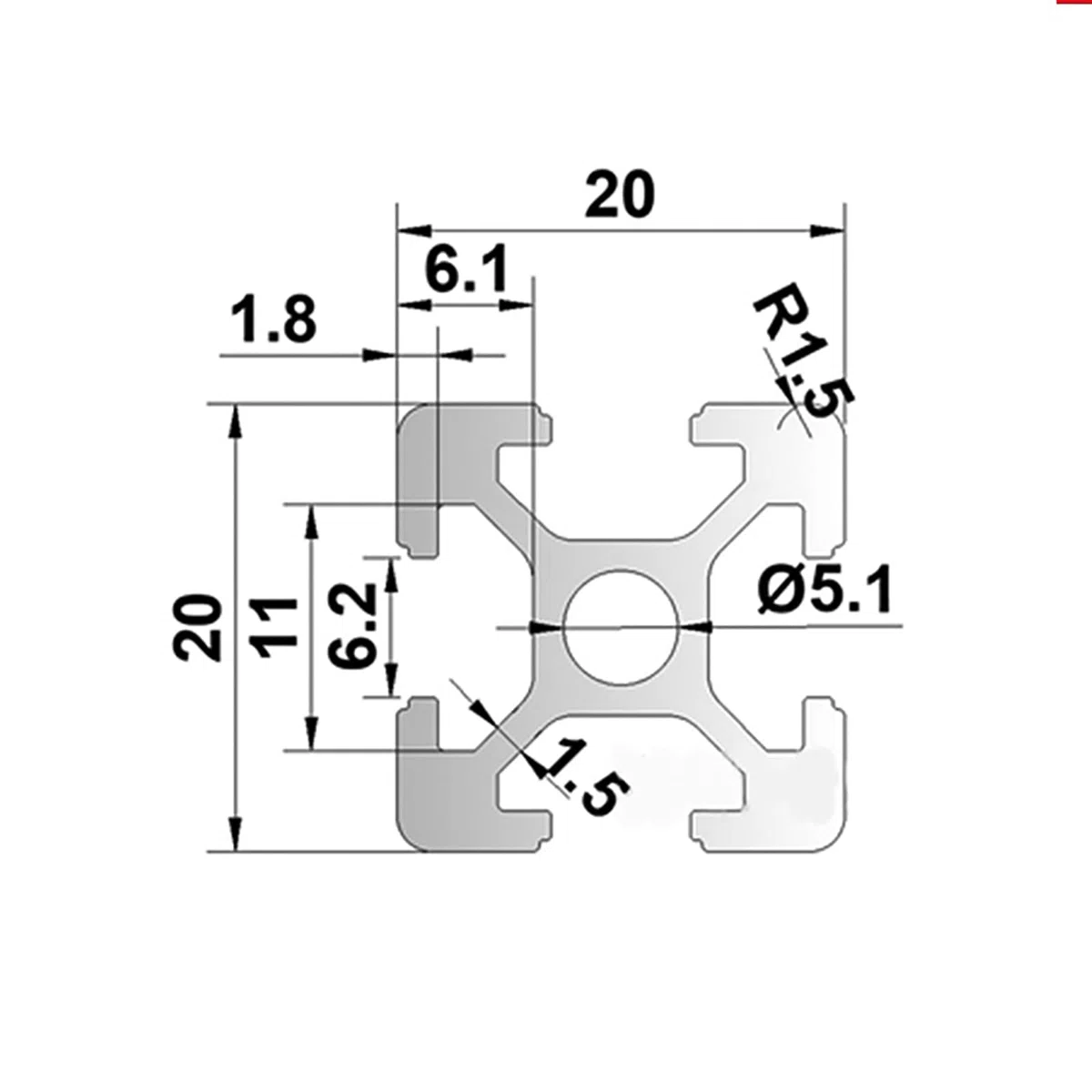 AluProfil 2020 Alu Profil 1520 mm T Type Argenté Profil en aluminium 20x20 Norme européenne Eloxée Linearschiene Extrusion Lot de 4, pour imprimante 3D DIY et CNC