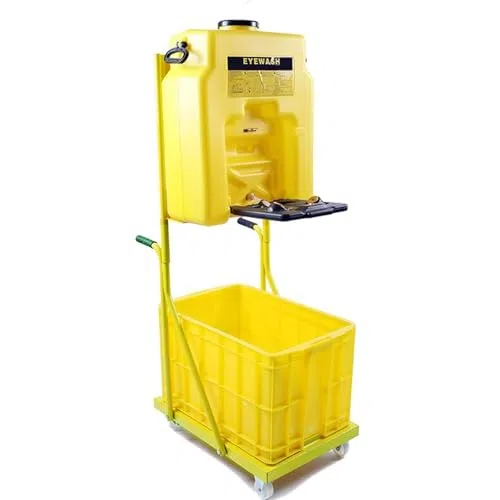 Station de lavage des yeux portable - Équipement de sécurité d'urgence avec double pulvérisation et chariot à roulettes, 53 L pour laboratoires, usines chimiques, ateliers